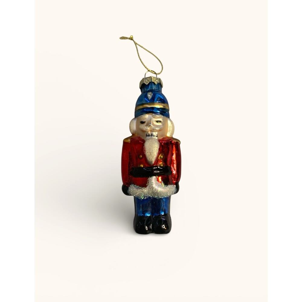 Vintage Nutcracker Soldier Glass Christmas Ornament 4”